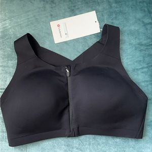 NWT- black elite zip front Lululemon sports bra